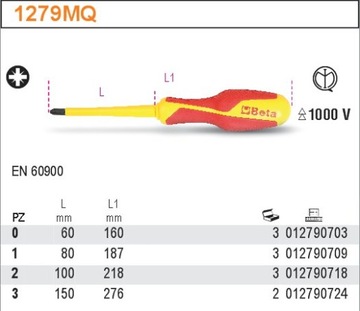 КРЕСТОВАЯ ОТВЕРТКА BETA PZ3 ИЗОЛЯЦИЯ ДО 1000 В 1279MQ