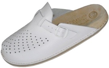 Klapki skórzane damskie Fusbet pełne białe nr 38