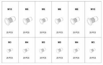 НАБОР ЗАКЛЕПКА-ГАЙКИ M3-M10 300 ШТ. ЗАКЛЕПКА-ГАЙКА