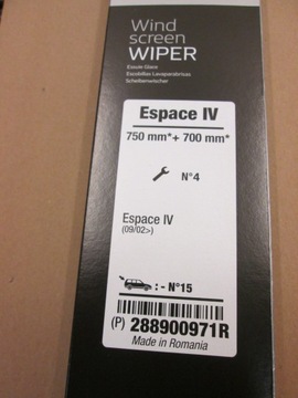 ОРИГИНАЛЬНЫЕ ДВОРНИКИ RENAULT ESPACE 4 IV 2002- 288900971R