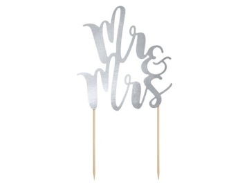 Topper na tort Mr&Mrs, 25,5cm srebrny