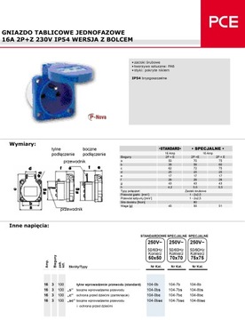 Панельная розетка 10 16А 2P+Z 230В IP54 104-0b PCE