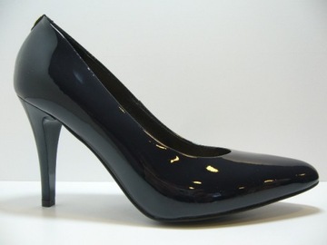Granatowo czarne lakierowane szpilki czółenka Sala 37 skórzane buty AE