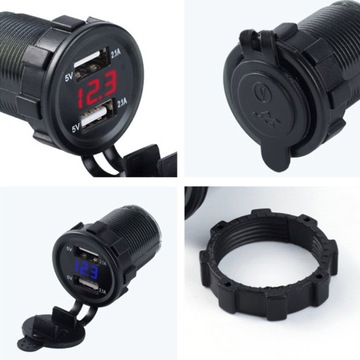 ŁADOWARKA SAMOCHODOWA USB 4.2A Z WOLTOMIERZEM RED