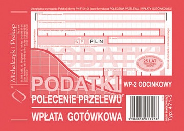 Polecenie przelewu wpłata gotówkowa PODATKI O+1K bloczek 80 kartek A6 471-5