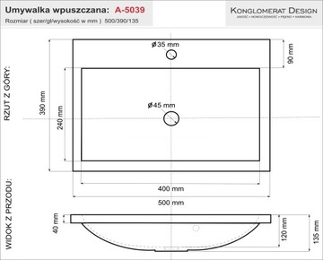 ASTO умывальник 50х39 белый, встраиваемая глубокая чаша