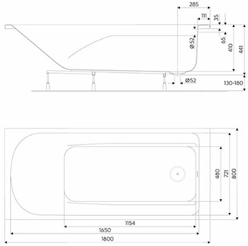 ПРЯМОУГОЛЬНАЯ ВАННА НА КОЛЕСАХ COMFORT PLUS 180x80 XWP1480