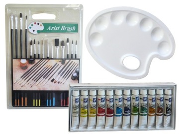 ZESTAW MALARSKI FARBY 12ml + PĘDZLE 15szt + PALETA
