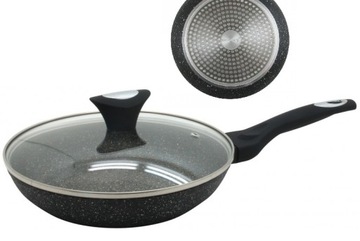PATELNIA Z POKRYWKĄ tradycyjna MARMUROWA CZARNA 26 cm INDUKCJA GAZ marmurek