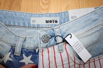 Nowe jeansowe spodenki marki TOPSHOP, motyw flagi