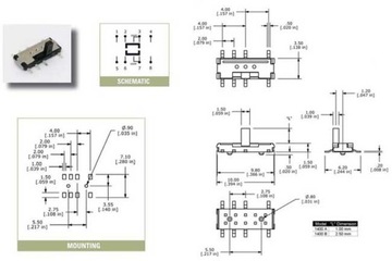 Przełącznik suwakowy SMD 10x3,5x2mm 8 pin / 3 pozycje /2301