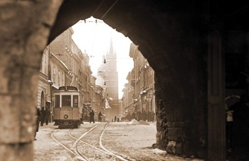 Tramwaj, Kraków zdjęcie 1939r na płótnie 40x26cm