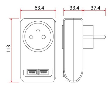 Разветвитель 1 розетка с заземлением + 2 порта USB