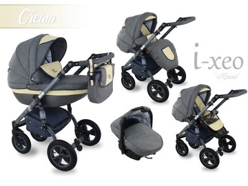 Детская коляска Dwarf I-XEO 3в1 лён+кожа+объём