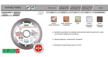 TARCZA DIAMENTOWA DO CIĘCIA PORCELANY I GRESU DISTAR MULTIGRES 125 mm