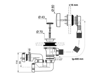 Автоматический хромированный сифон для ванны STANDARD WIRQUIN