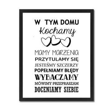 Plakat z napisami na ścianę w ramie W TYM DOMU XL