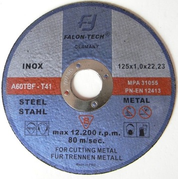 TARCZE TARCZA 125x1,0 mm DO CIĘCIA METALU STALI FA