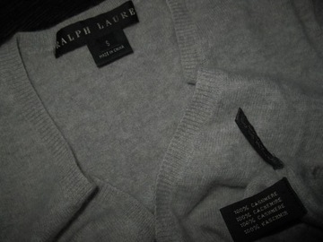 RALPH LAUREN (Black Label) sweter 100% CASHMERE r. S/M szary (jak NOWY)