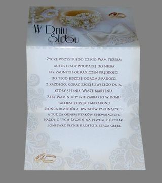 list karnet z życzeniami ślubne na ślub wesele