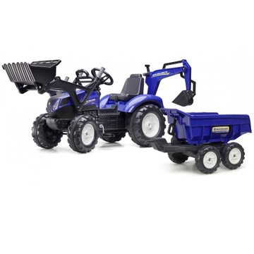 FALK TRAKTOR NEW HOLLAND NA PEDAŁY XXL KLAKSON PRZYCZEPA ŁYCHA KOPARKA