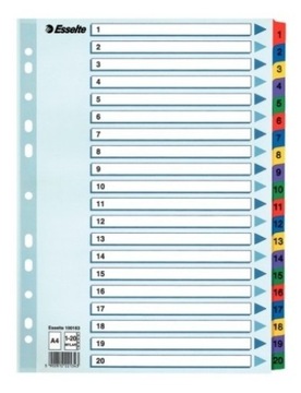 PRZEKŁADKI ESSELTE MYLAR A4 NUMERYCZNE 1 - 20