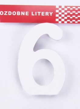 Cyfra Cyferka Drewniana 6 Biała, Liczba 3D, 16cm