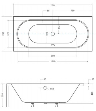 BESCO VITAE АКРИЛОВАЯ ВАННА 150x75 + АВТОМАТИЧЕСКИЙ СИФОН