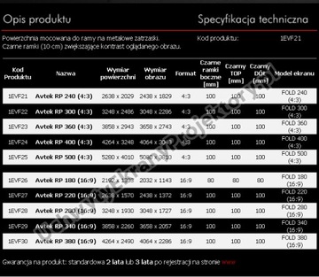 PŁÓTNO DO EKRAN RAMOWY AVTEK FOLD RP 400