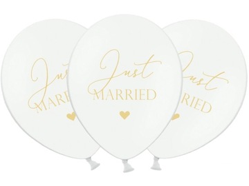 Balony na Ślub Białe JUST MARRIED -- 5szt -- 30cm
