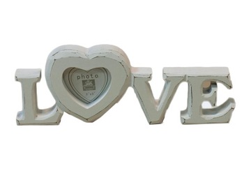 Ramka na zdjęcie biała LOVE przecierana LOFT Retro