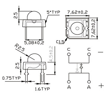 Диод SUPER FLUX 5мм, СИНИЙ 465нм, 90°, чип SANAN