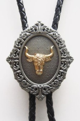 Bolo krawat country western BAWÓŁ złoty Byk longhorn