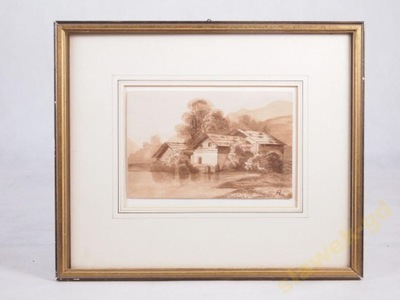 Adolf Lier XIX w Akwarela Oryginał 15 x 10 cm
