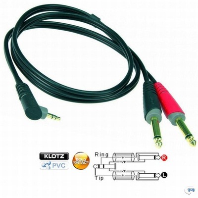 KABEL przewod mini jack - 2 x JACK mono Klotz 2m