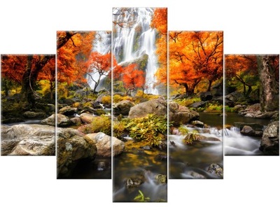 Wodospad Jesień Pejzaż Foto Obraz 150x105 Tryptyk