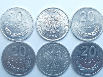 Moneta 20 gr groszy 1976 r małe 6 w dacie mennicza
