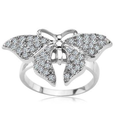 Pierścionek srebrny motyl z cyrkoniami