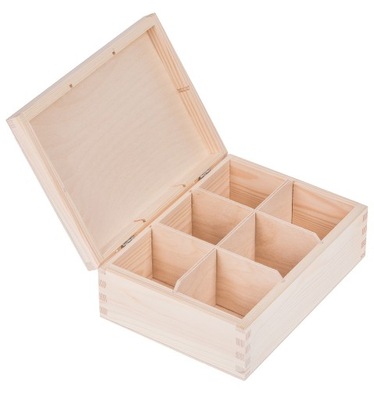 Drewniane pudełko na herbatę 6 przegród z DREWNA
