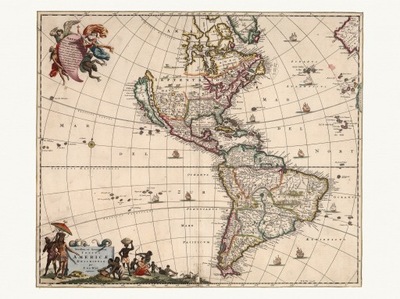 AMERYKA ilustrowana mapa de Witt 1682 rok