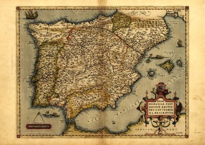 HISZPANIA PORTUGALIA mapa Ortelius 1570