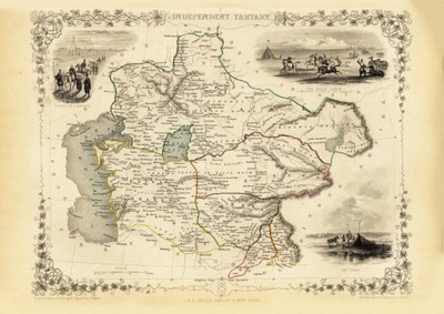 TARTARIA KAZACHSTAN mapa ilustrowana 1851 r.