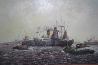 PIEKNY ,BARDZO DUZY OLEJ NA PLOTNIE.MARYNISTYKA. J.H.STERMER , USA