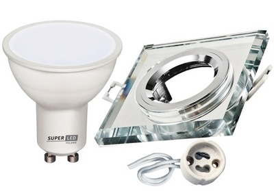 Zestaw LED GU10 5W BC + oprawa halogenowa SZKLANA