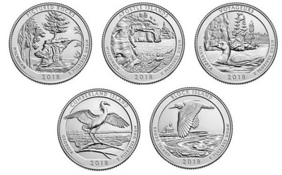 25 cent (2018) Parki USA - komplet 5 monet z 2018 roku Mennica Denver