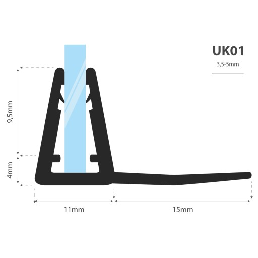 Уплотнитель для душевой кабины 40см 3,5 5 мм UK01