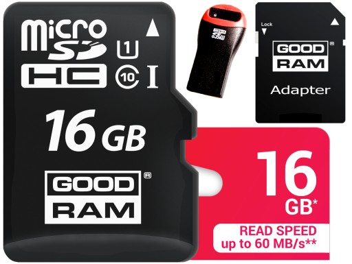 КАРТА GOODRAM MICRO SD 16 ГБ CL 10 UHS + МИКРО-РИДЕР