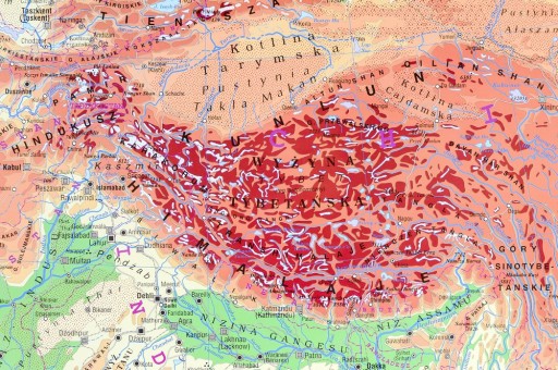 БОЛЬШАЯ ПОЛИТИЧЕСКАЯ И ФИЗИЧЕСКАЯ НАСТЕННАЯ КАРТА АЗИИ, ДВУСТОРОННЯЯ, 164 x 140 см.