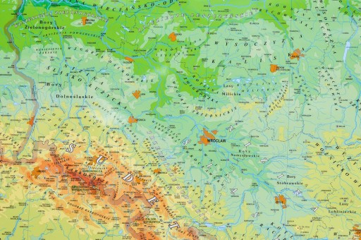 ПОЛЬША ФИЗИКО-ГЕОГРАФИЧЕСКАЯ НАСТЕННАЯ КАРТА XXL МАСШТАБ 1:500 000 ТРУБ ПВХ