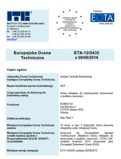 KOTWA żywica chemiczna NCF 410 NOBEX x12+Pistolet